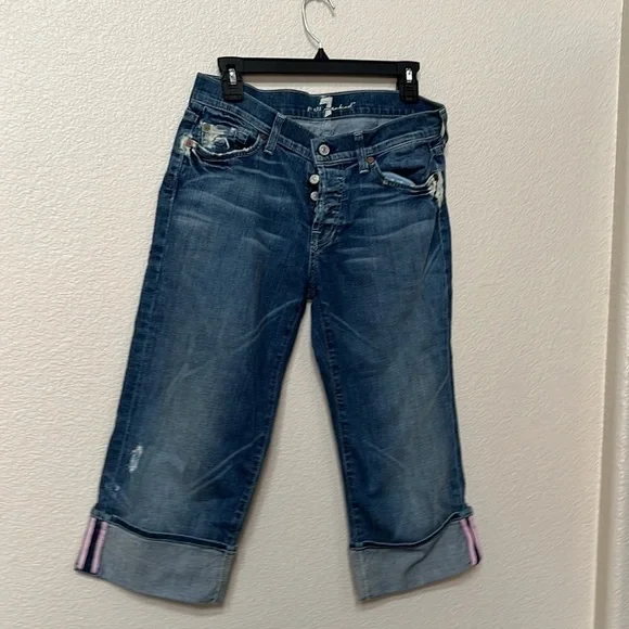Seven 7 for all mankind distressed sz 28 peddle pusher capri jeans - Picture 3 of 6